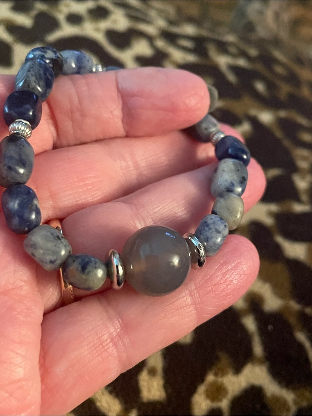 Blue Agate Beaded Stretch Bracelet - Unbranded